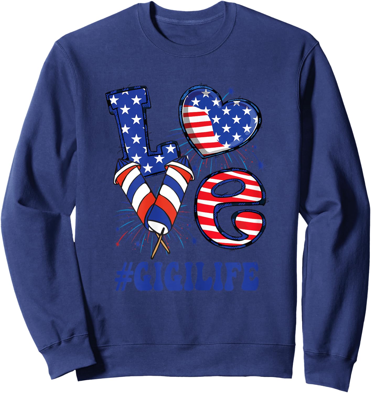 Gigi Love USA Flag Grandma 4th of July Family Matching Sweatshirt - Sweatshirt | Navy