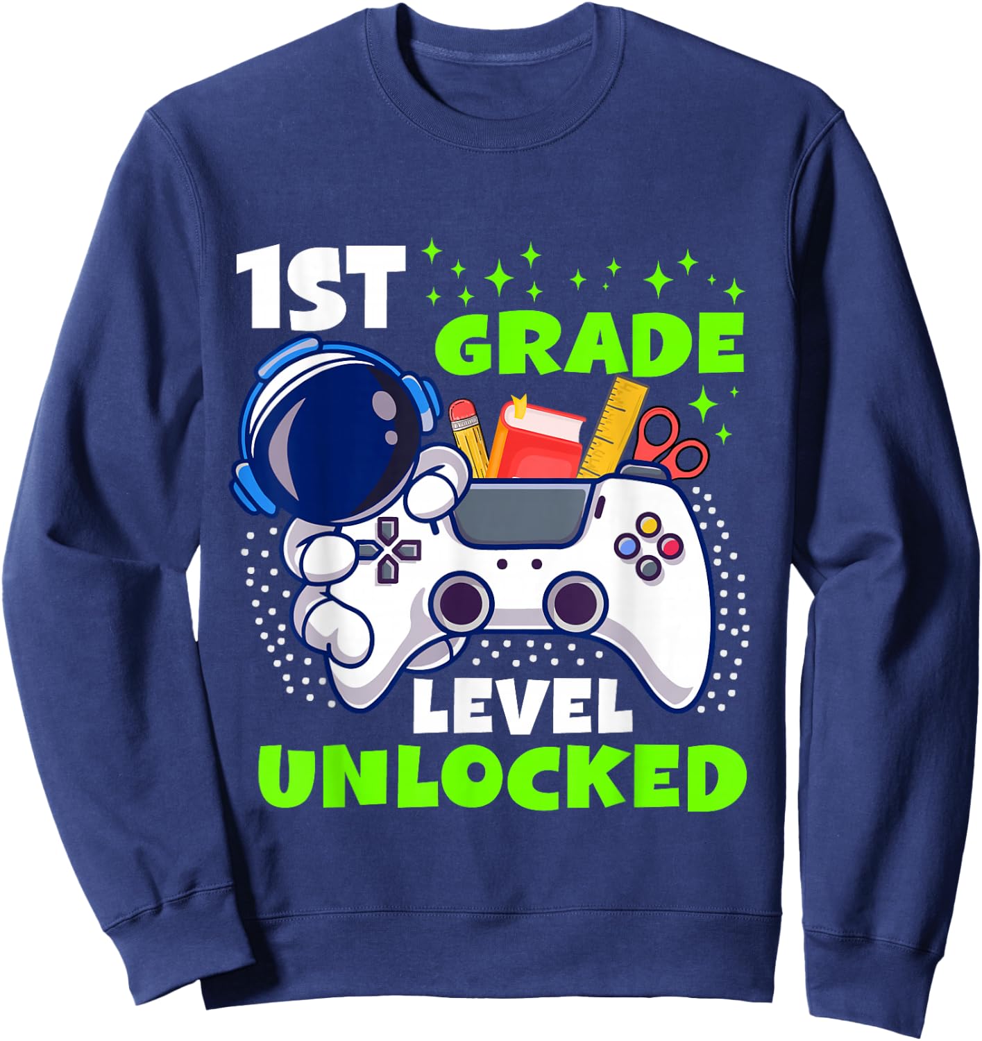 Back To School 1st Grade Level Unlocked Gamer Boys Kids Sweatshirt - Sweatshirt | Navy