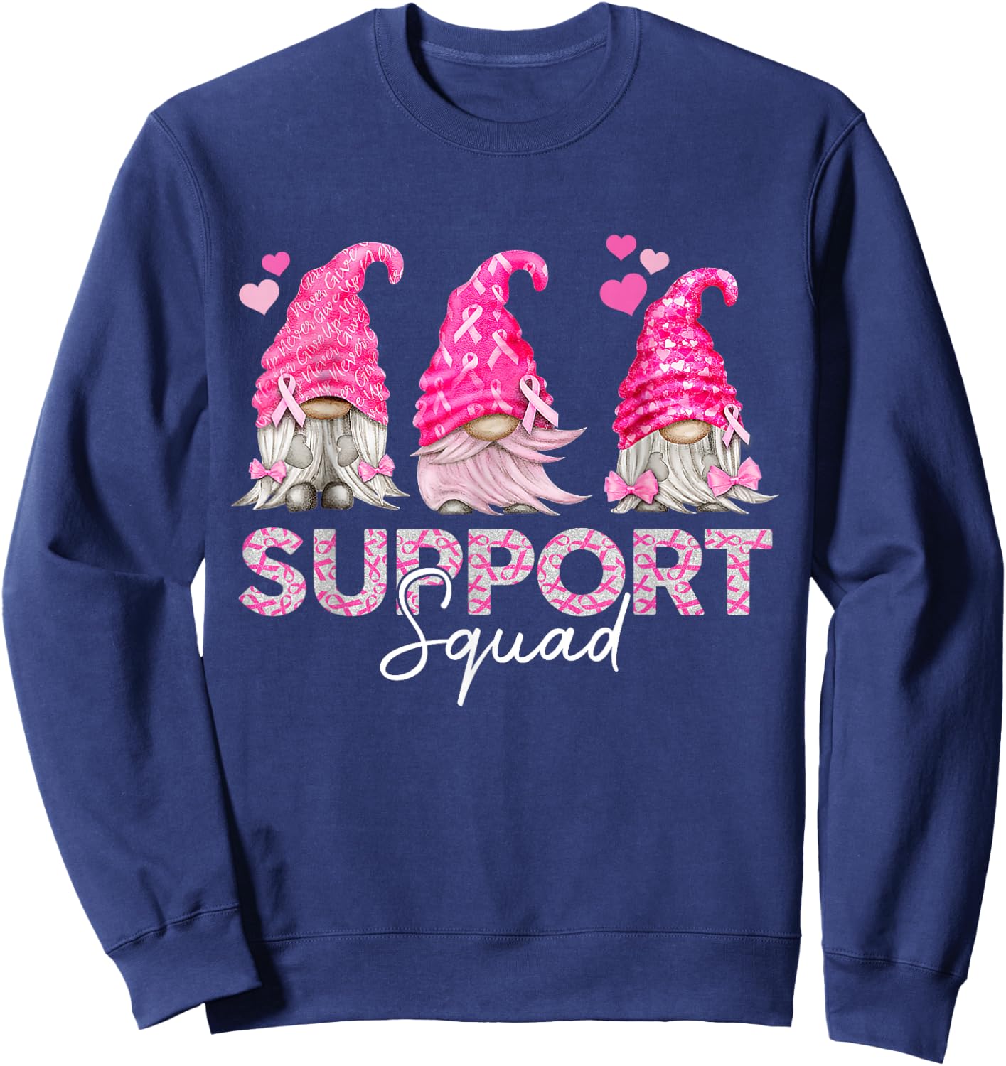 Funny Gnomies Support Squad Breast Cancer Awareness Month Sweatshirt - Sweatshirt | Navy