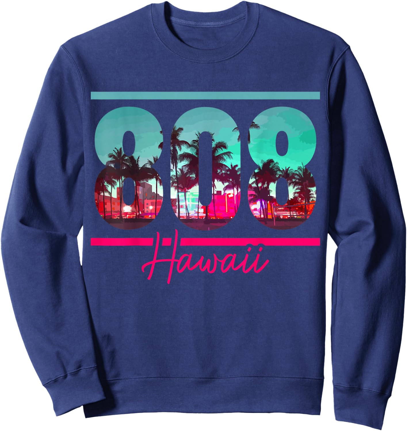 Hawaii Area Code 808 Vintage Retro Hawaiian Islands Sweatshirt - Sweatshirt | Navy