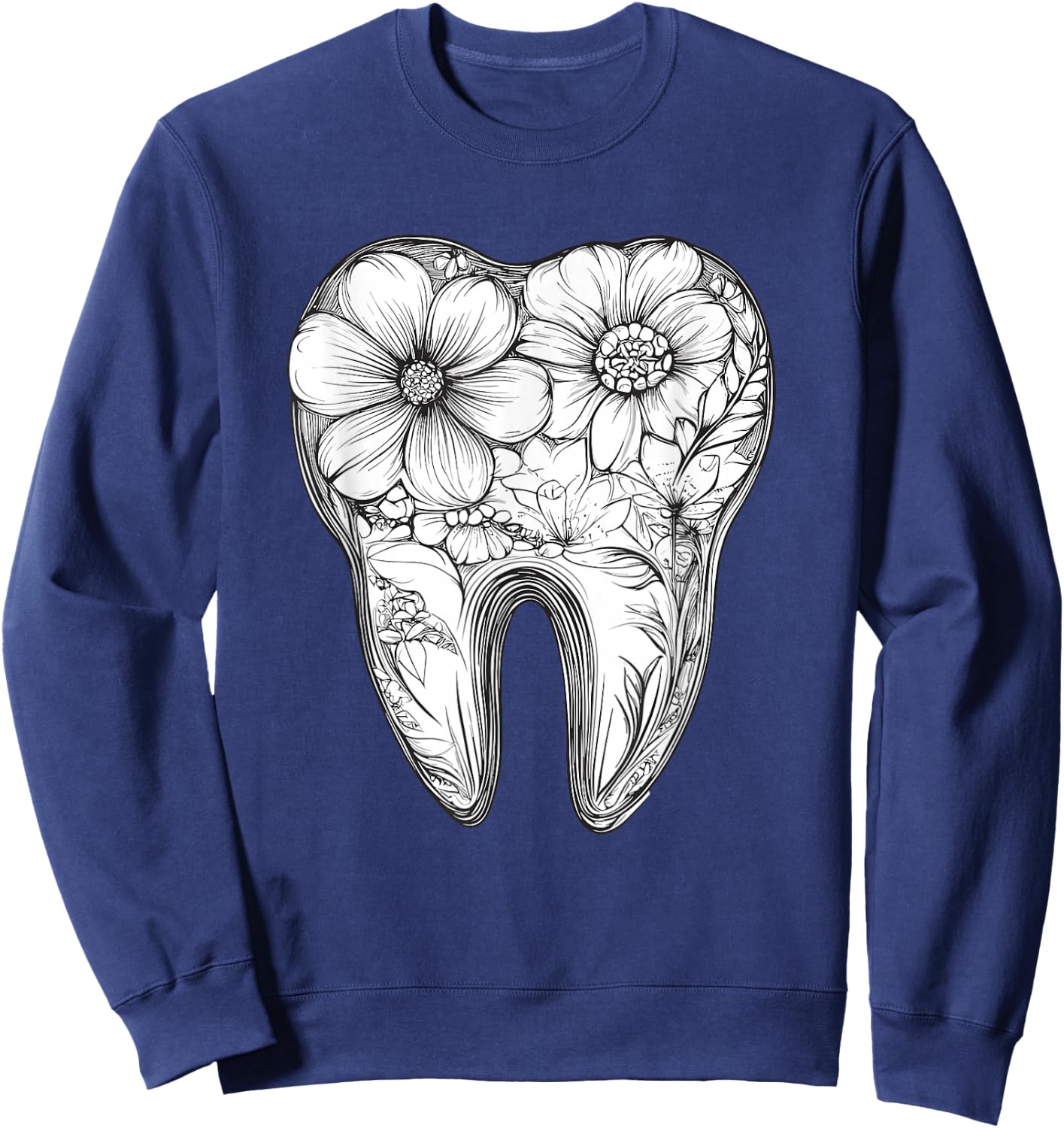 Floral Tooth with Blooming Flowers Sweatshirt - Sweatshirt | Navy