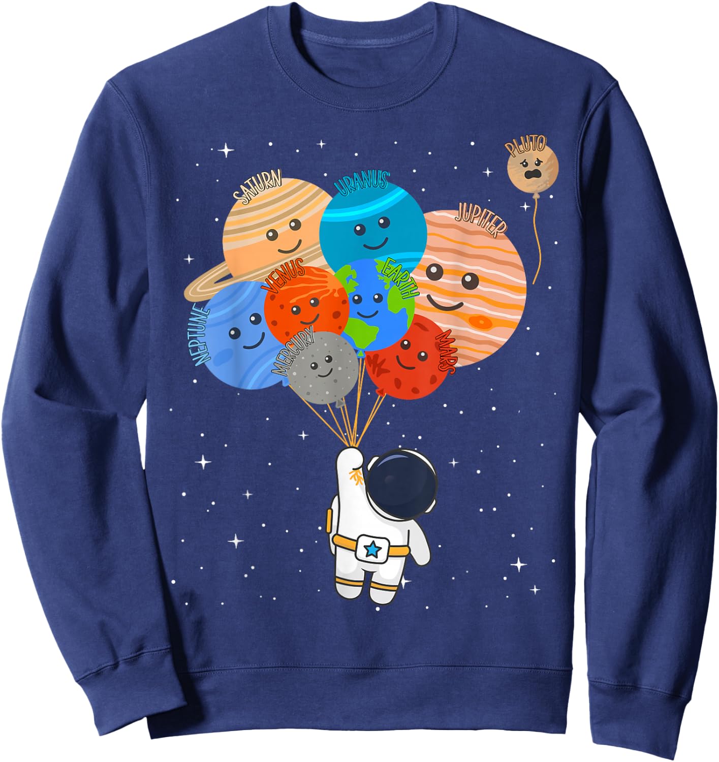 Funny Solar System Astronaut Holding Planet Balloons Pluto Sweatshirt - Sweatshirt | Navy