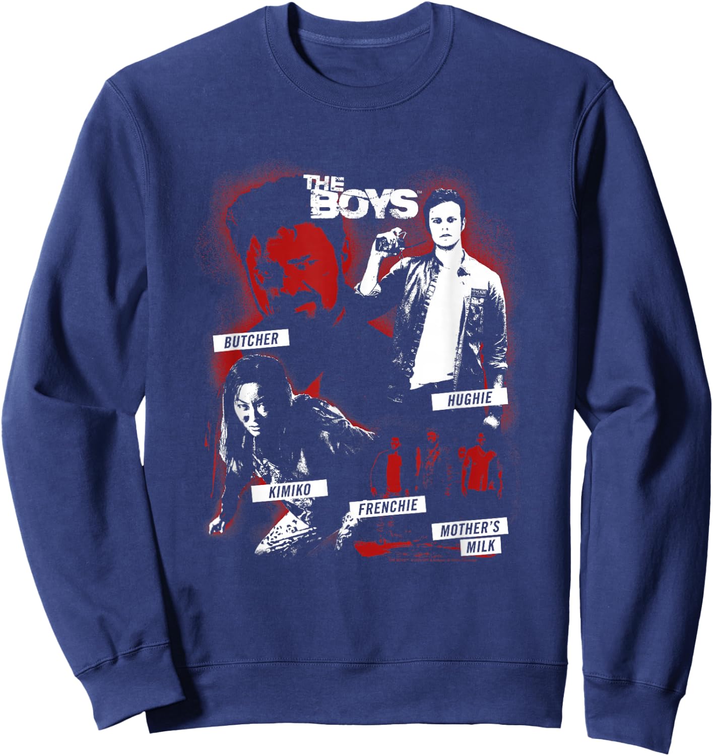 The Boys Contrast Group Collage Superhero TV Show Sweatshirt - Sweatshirt | Navy