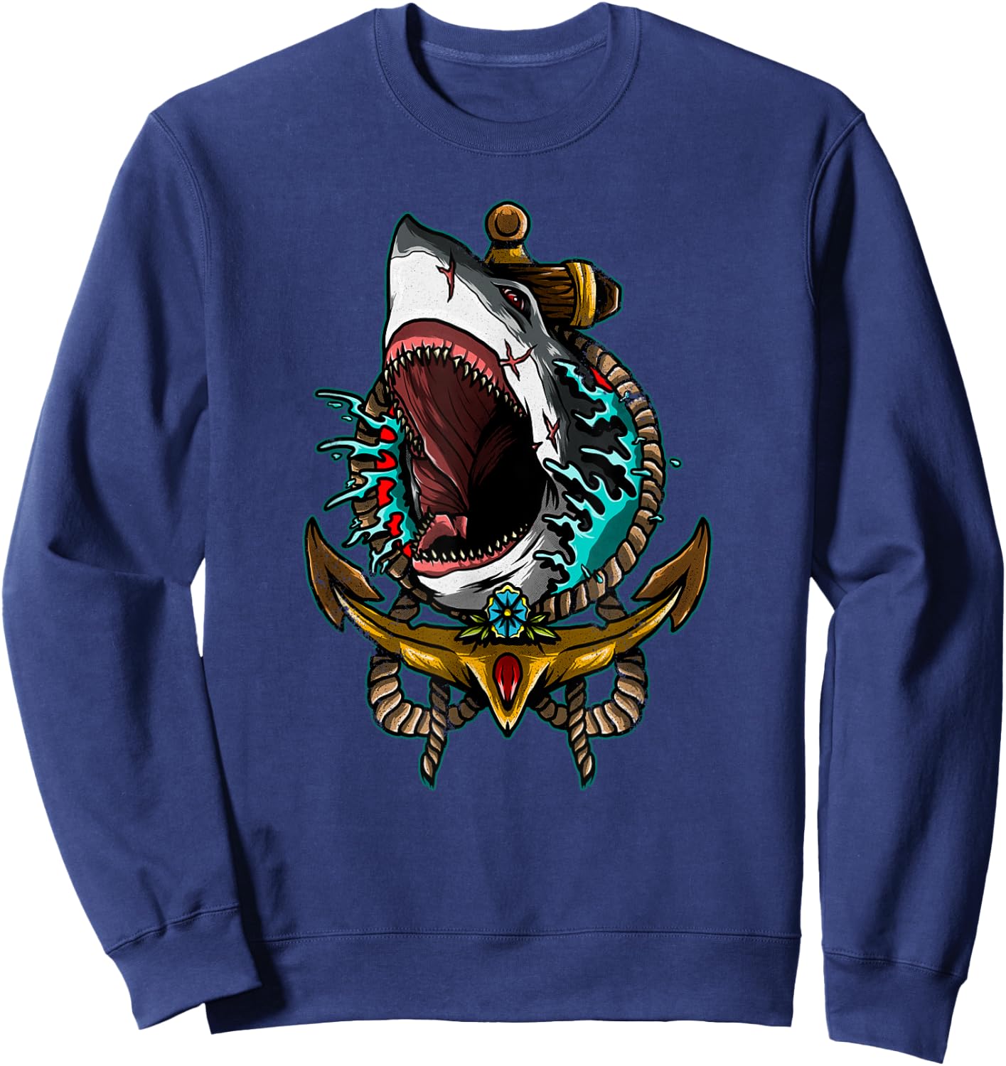 Shark Attack Heavy Death Metal Shark Gothic Occult Lover Sweatshirt - Sweatshirt | Navy