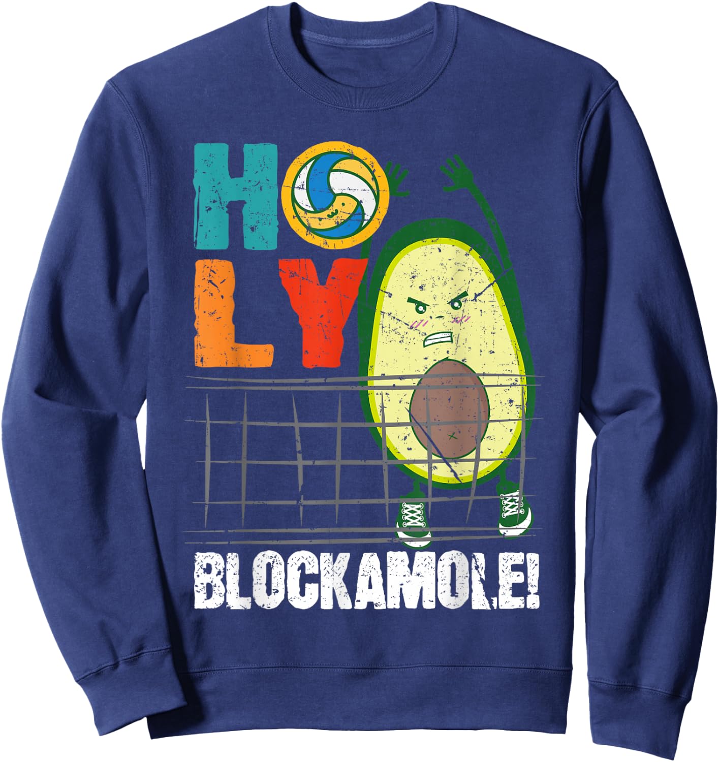 Holy Blockamole Funny Volleyball Block Avocado Design Sweatshirt - Sweatshirt | Navy