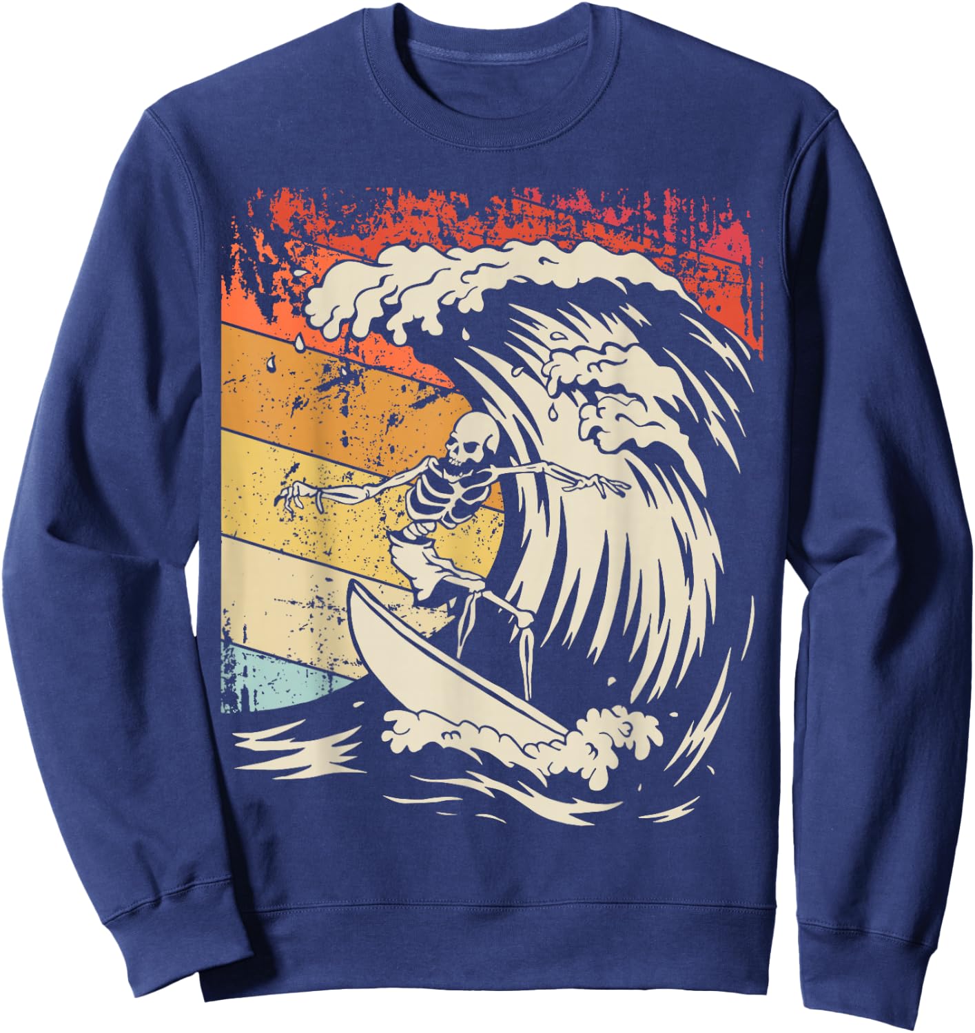 Vintage Surfing Skeleton Shirt Halloween Surfboard Sweatshirt - Sweatshirt | Navy