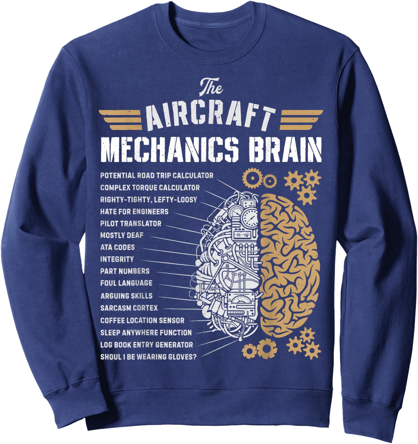 Aircraft Mechanics Brain Funny Aviation Technician Gifts Men Sweatshirt - Sweatshirt | Navy