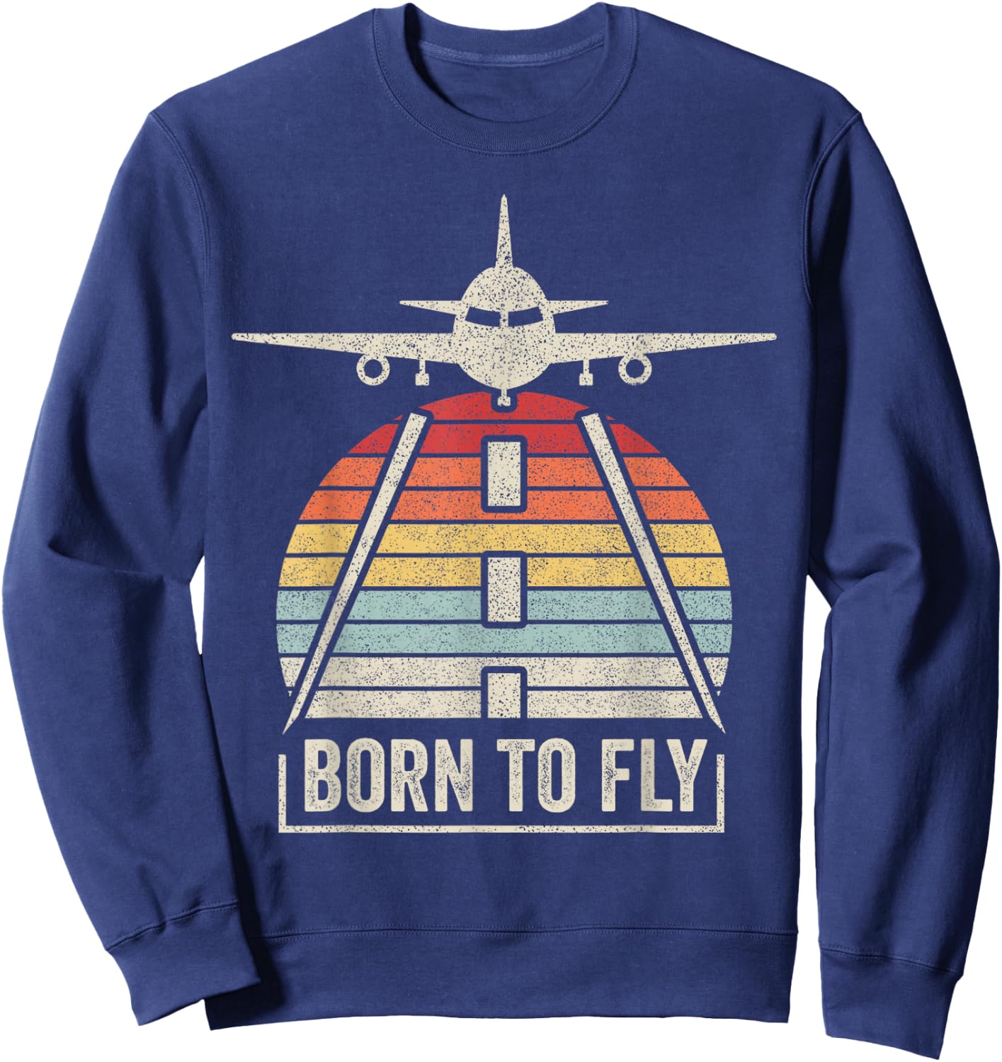 Vintage Retro Born To Fly Aviation Pilot Flying Airplane Sweatshirt - Sweatshirt | Navy