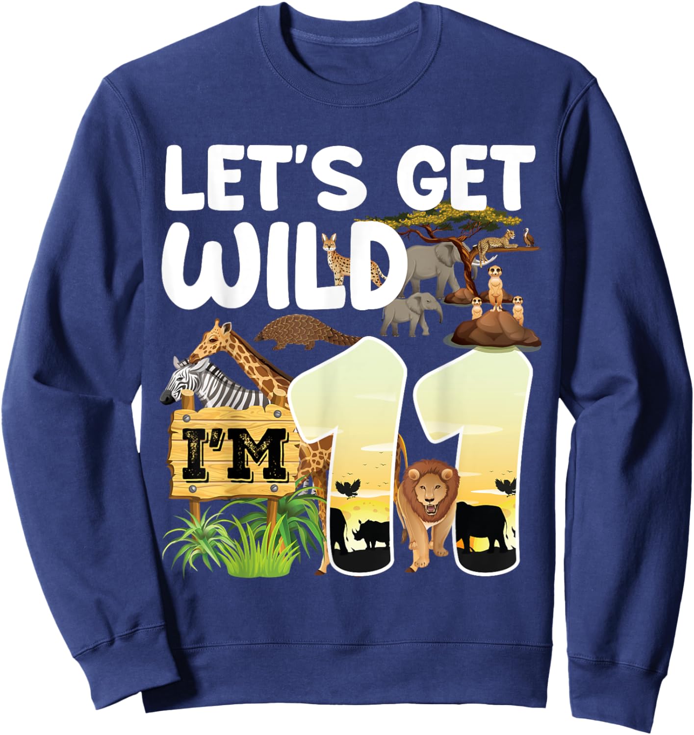 11 Year Old Zoo Birthday Safari Jungle Animal 11th B-day Sweatshirt - Sweatshirt | Navy