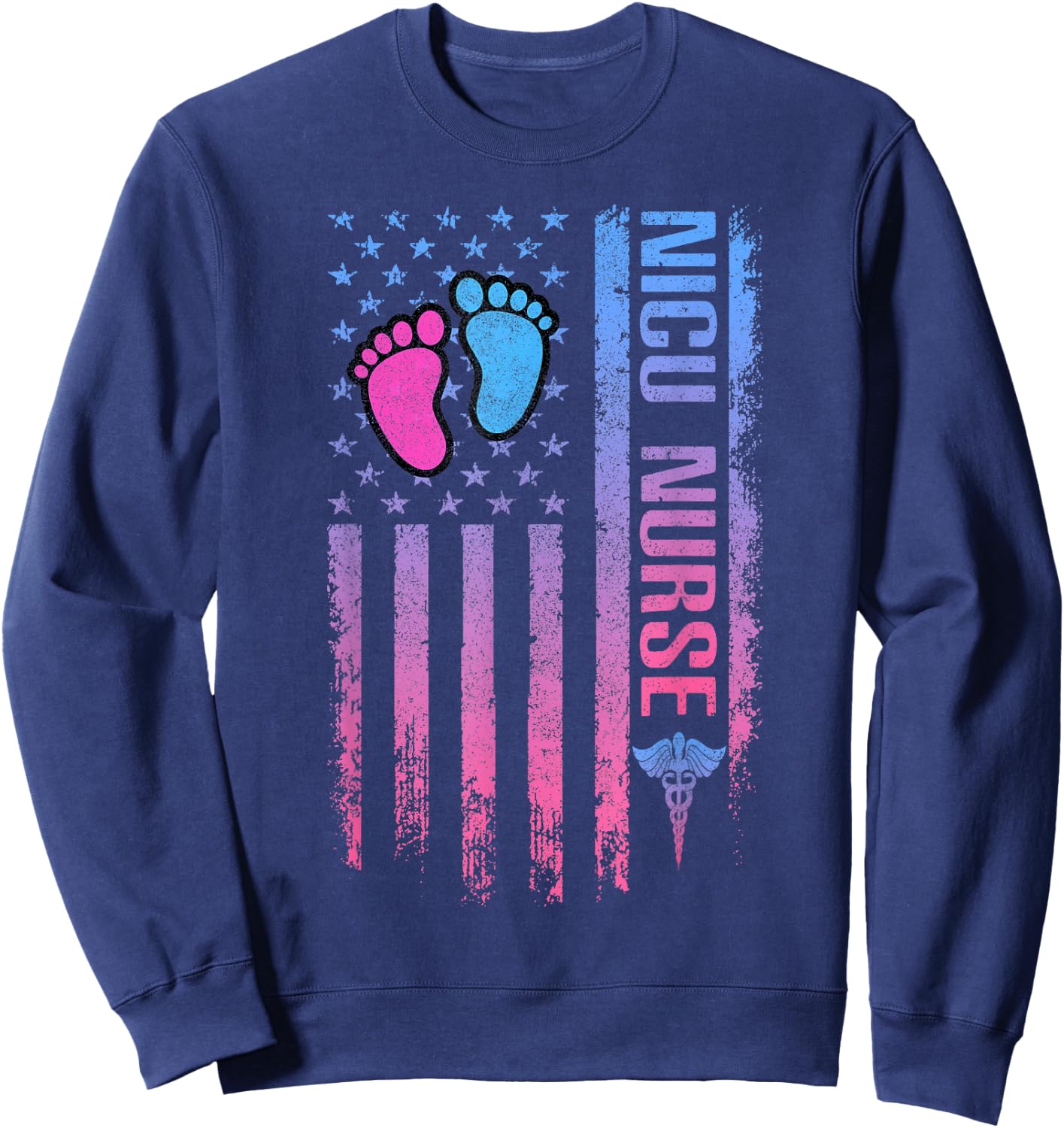 Cute American Flag - Patreotic NICU Nurse Sweatshirt - Sweatshirt | Navy
