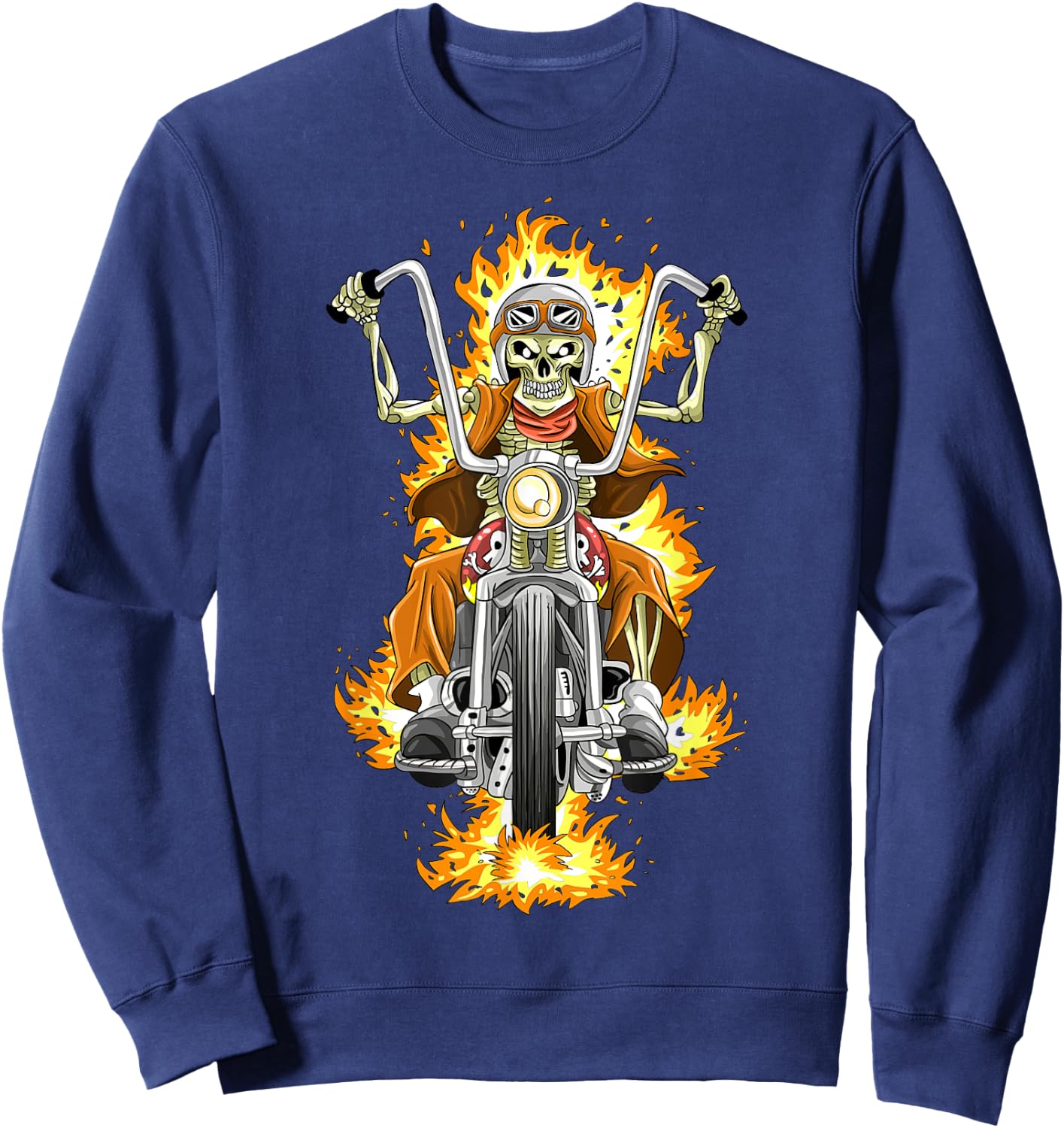 Motorcycle Skeleton / Motorcyclist Flames Sweatshirt - Sweatshirt | Navy