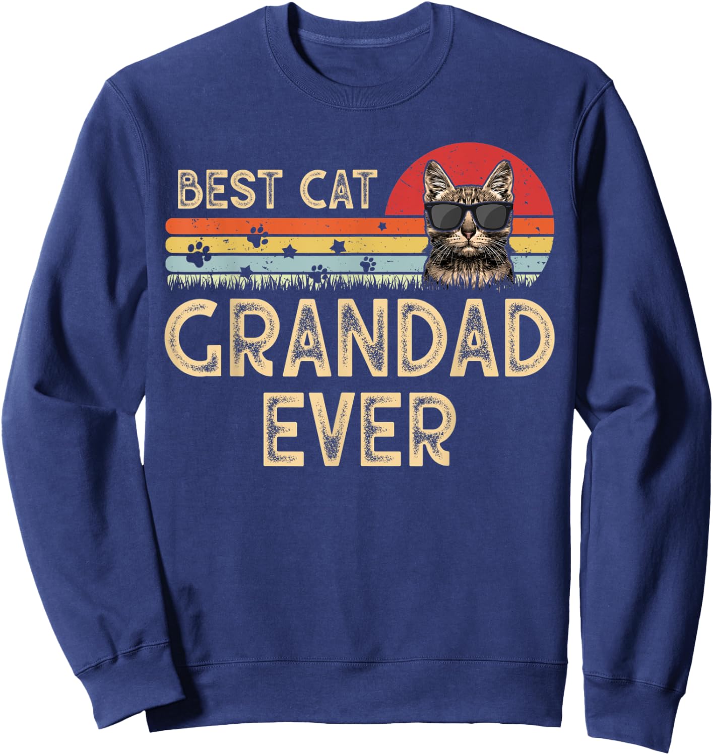 Vintage Best Cat Grandad Ever Cat Daddy Gift Sweatshirt - Sweatshirt | Navy