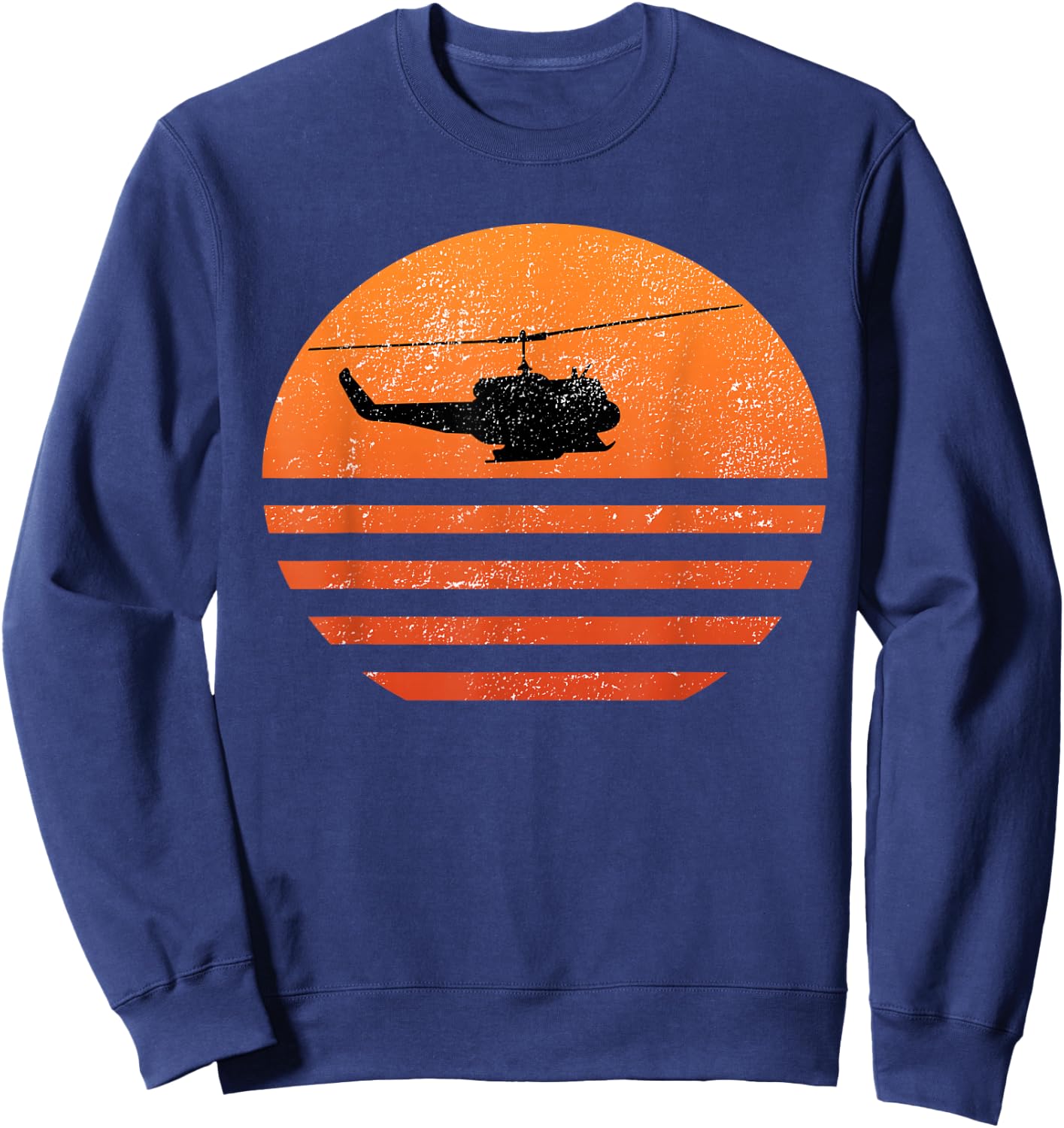 Distressed Huey Helicopter UH-1 Vietnam War Veteran Sweatshirt - Sweatshirt | Navy