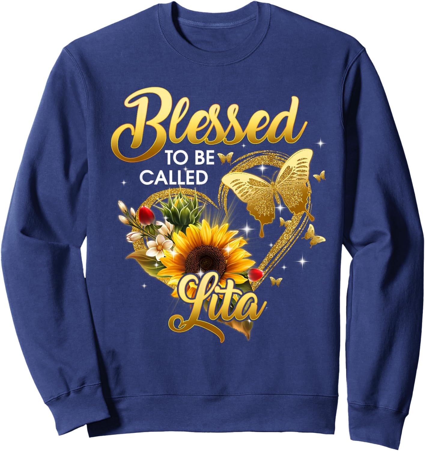 Blessed To Be Called Lita Grandma Sunflower Mothers Day 2022 Sweatshirt - Sweatshirt | Navy