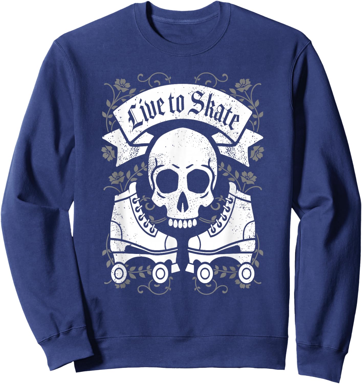 Skull And Roller Skates Live To Skate Goth Punk Roller Derby Sweatshirt - Sweatshirt | Navy