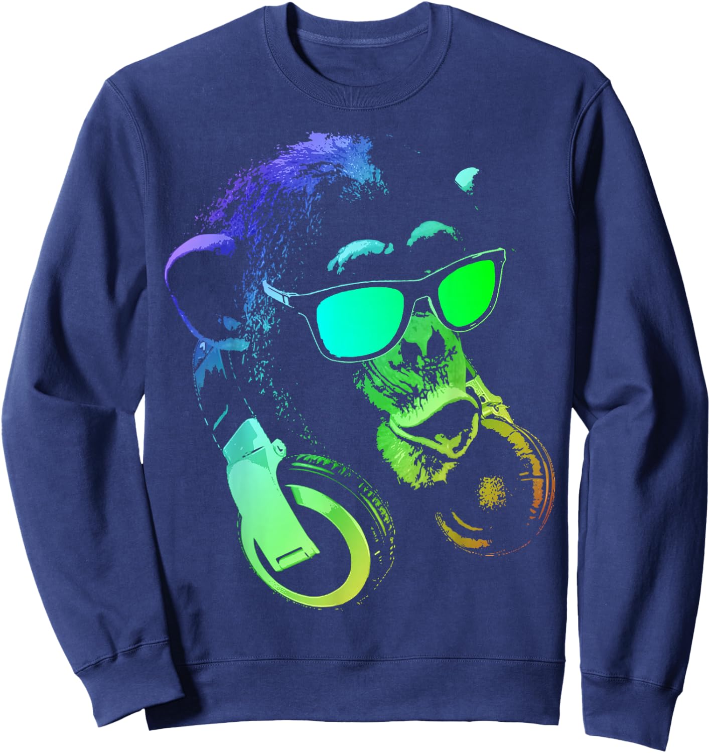 Monkey Chimp With Sunglasses And Headphones Sweatshirt - Sweatshirt | Navy