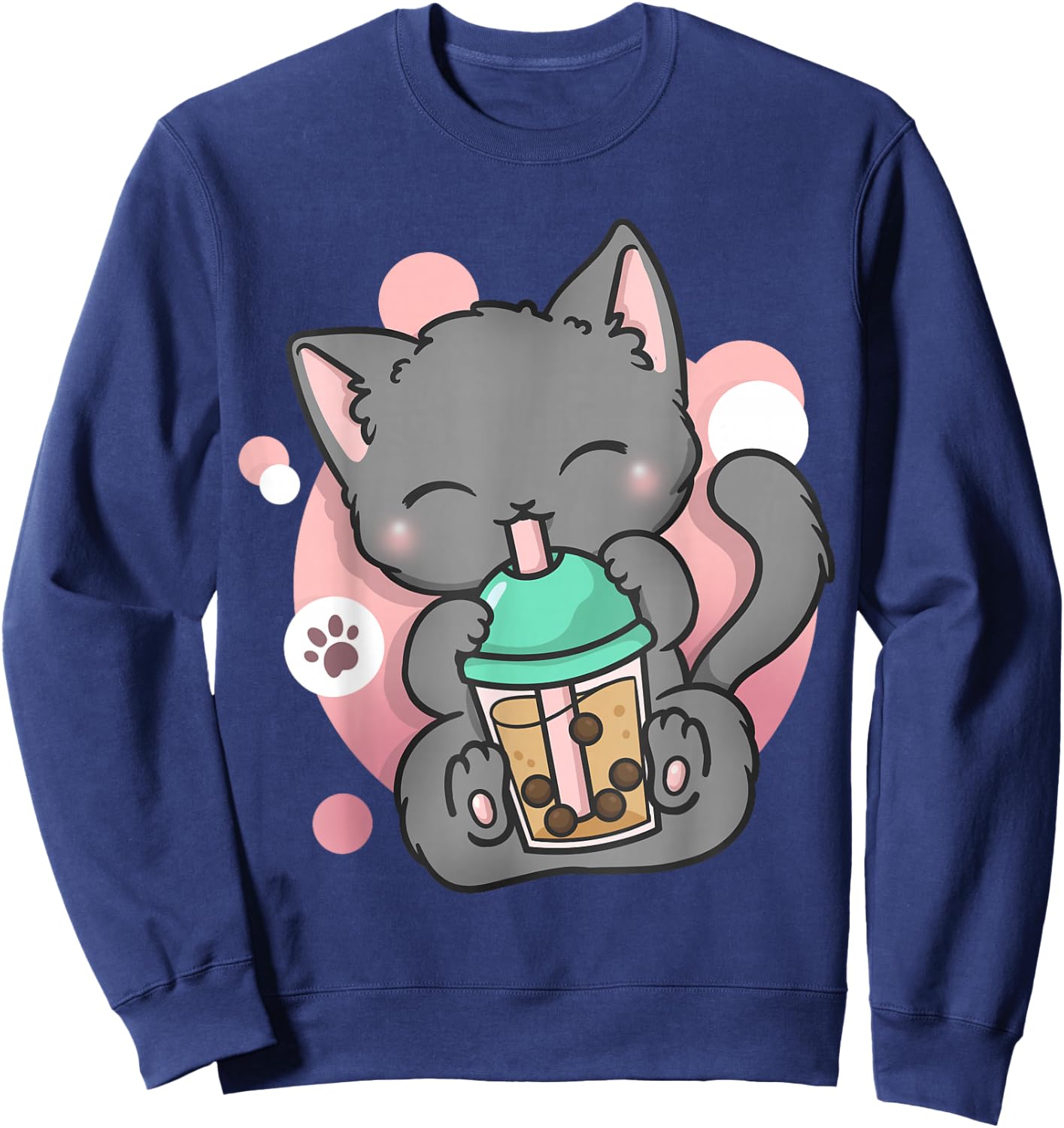 Cat Boba Tea Bubble Tea Anime Kawaii Neko Sweatshirt - Sweatshirt | Navy