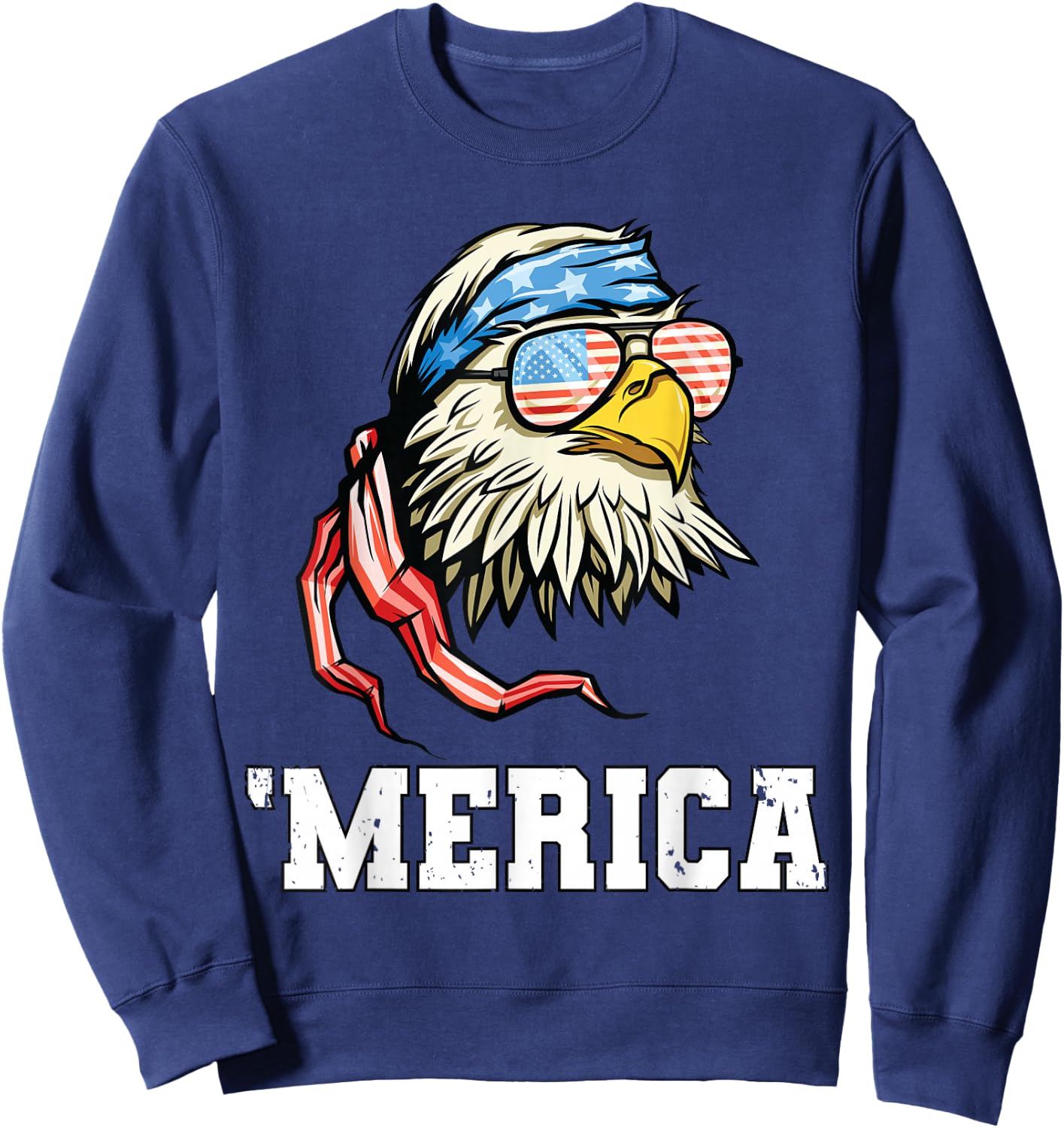4th of July Merica USA Flag Bald Eagle Patriotic Veteran Sweatshirt - Sweatshirt | Navy