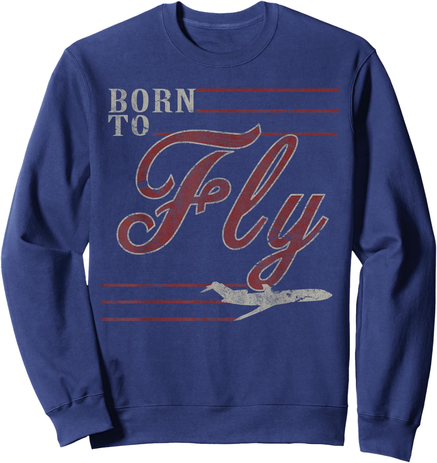 Born to Fly 727 Airplane Vintage Distressed Pilot Sweatshirt - Sweatshirt | Navy