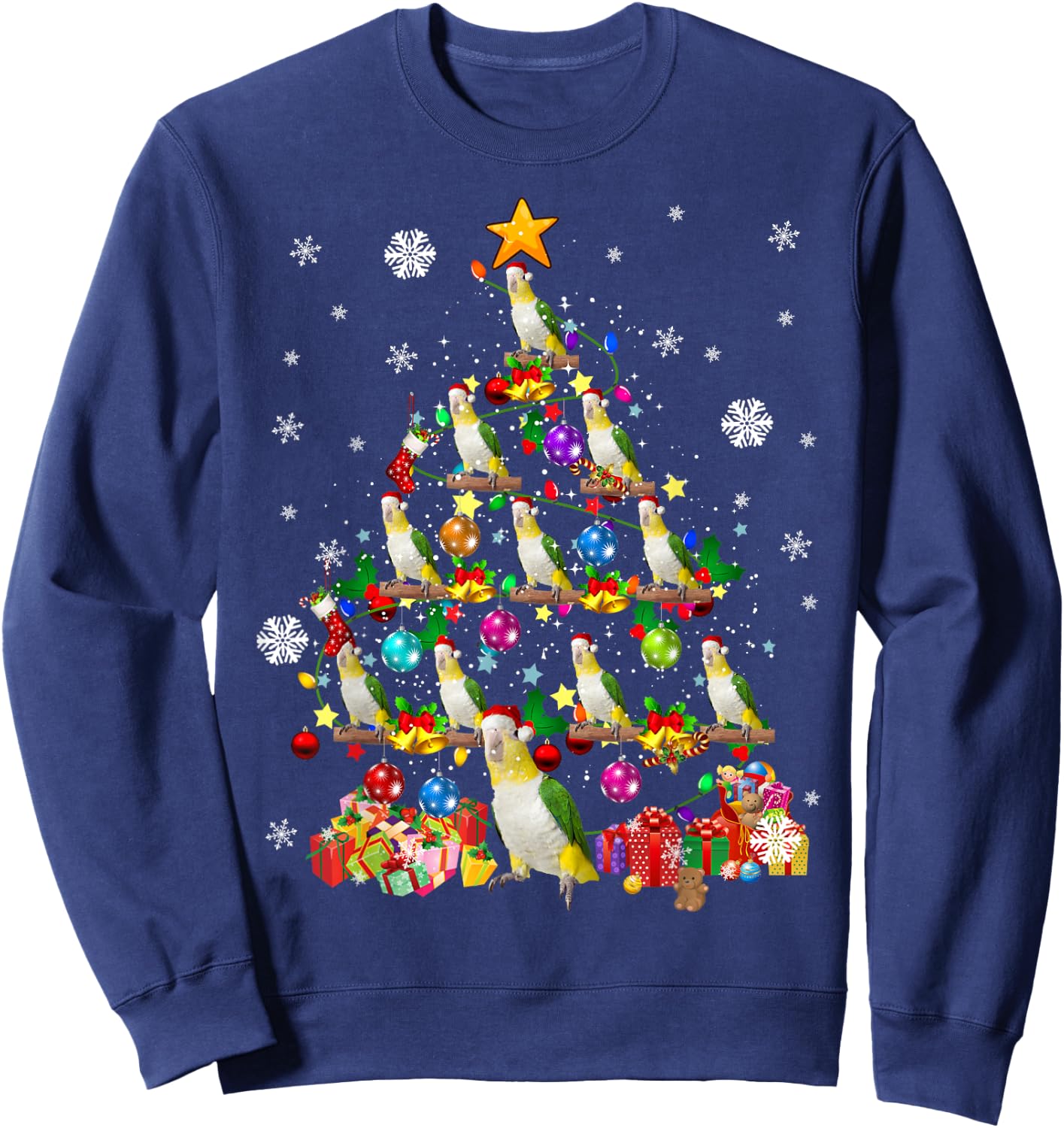 Santa Caique Birds Christmas Tree Lights Santa Parrots Birds Sweatshirt - Sweatshirt | Navy