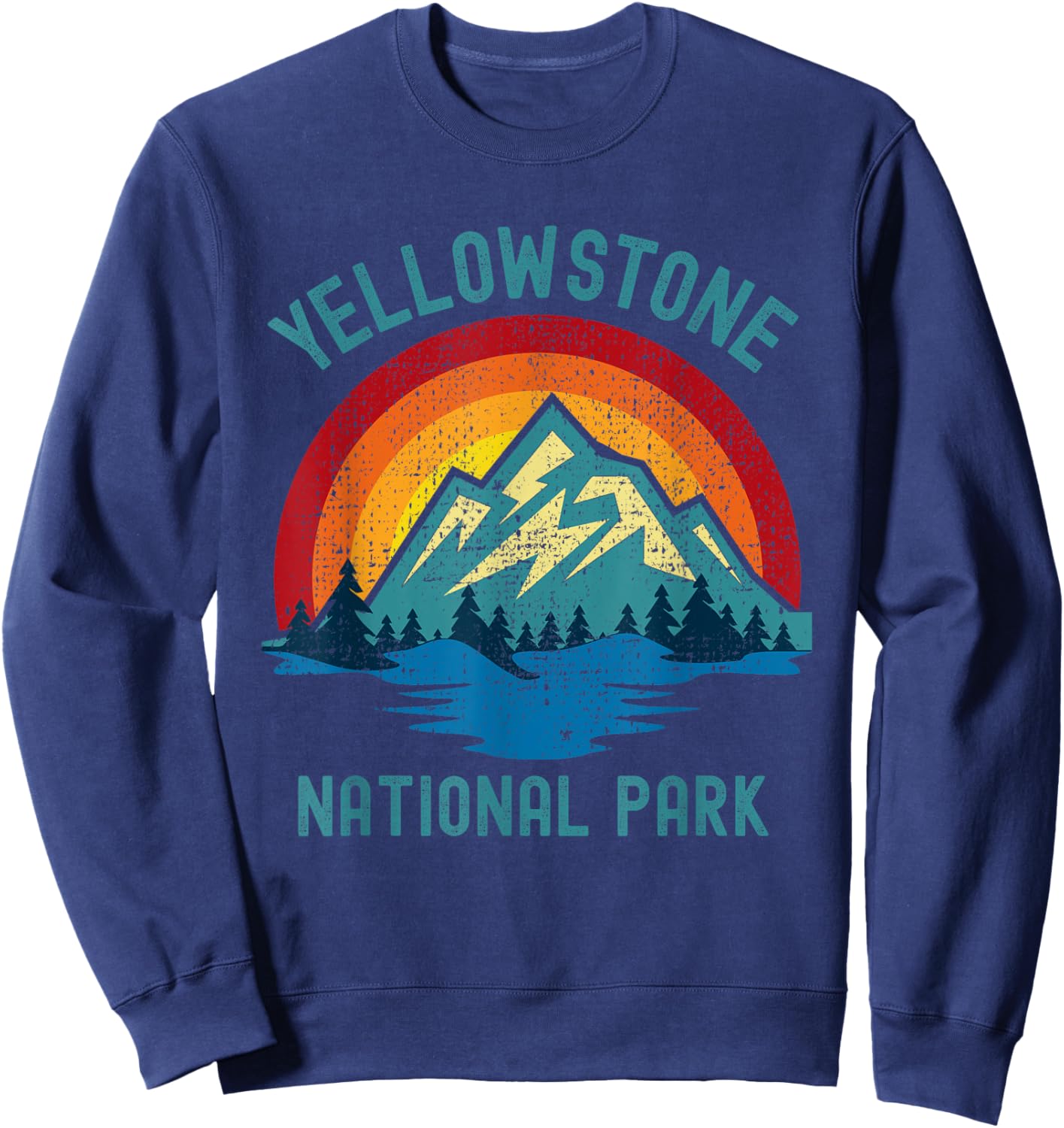 Yellowstone National Park Vintage Sunset Retro Hiking Camp Sweatshirt - Sweatshirt | Navy