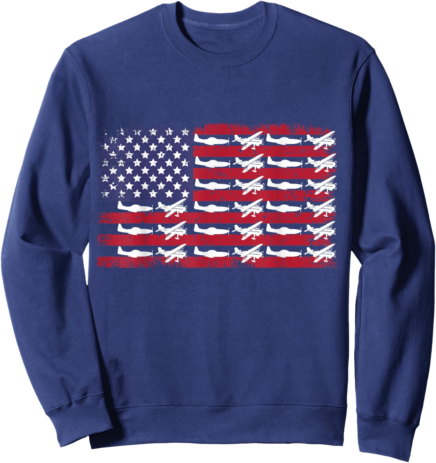 Airplane American USA Flag Aircraft Aviation 4TH of July Men Sweatshirt - Sweatshirt | Navy