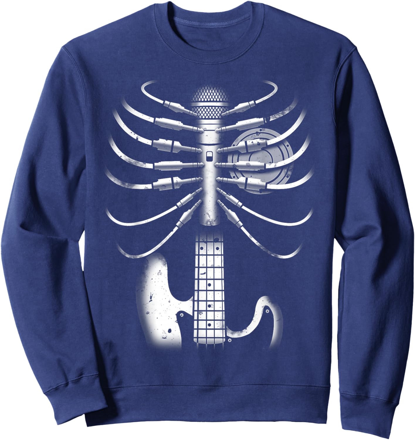 Music Skeleton Cool Guitar Microphone Speaker Heart Musician Sweatshirt - Sweatshirt | Navy