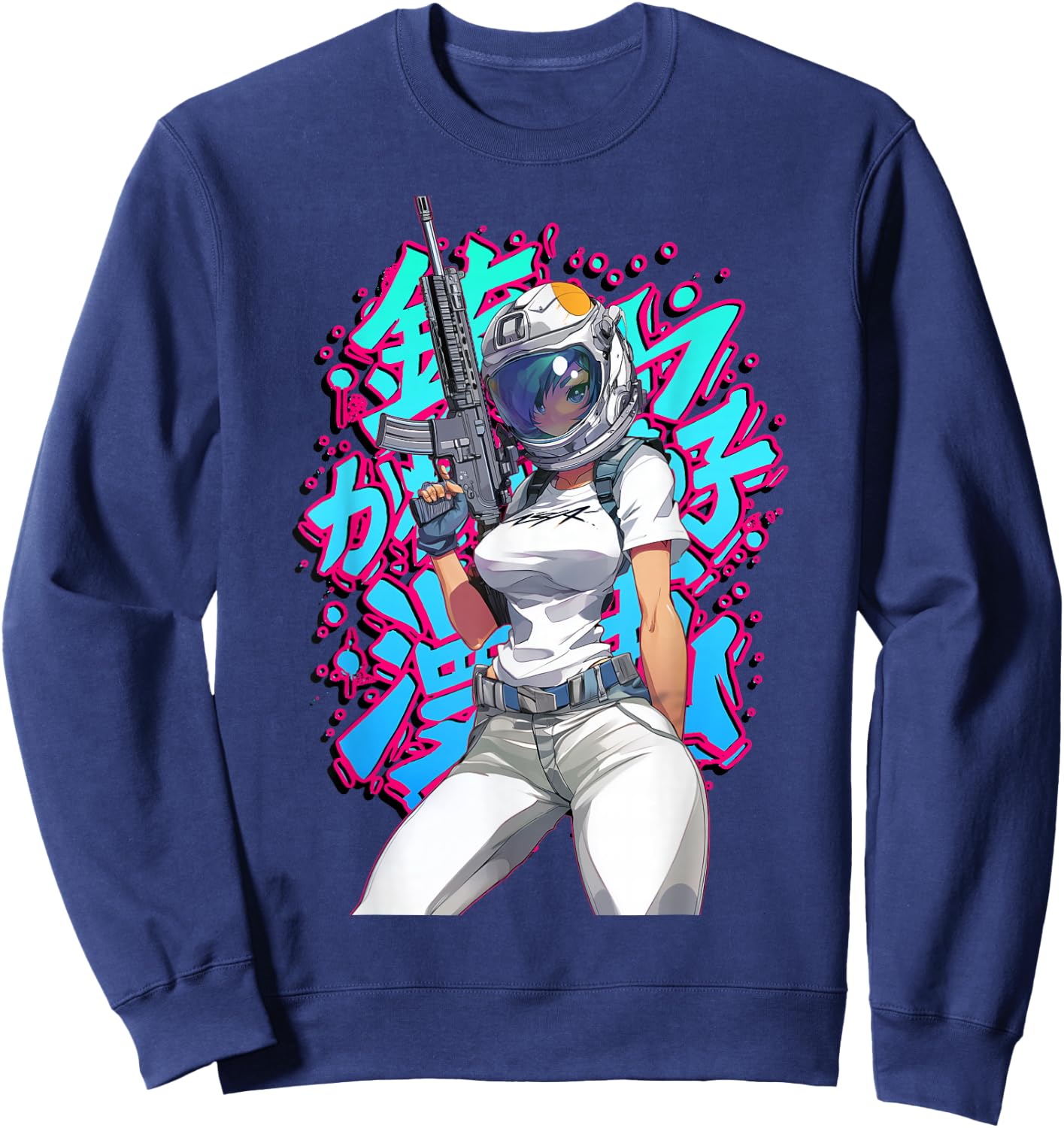 Anime Waifu Astronaut Manga Graffiti Graphic Sweatshirt - Sweatshirt | Navy