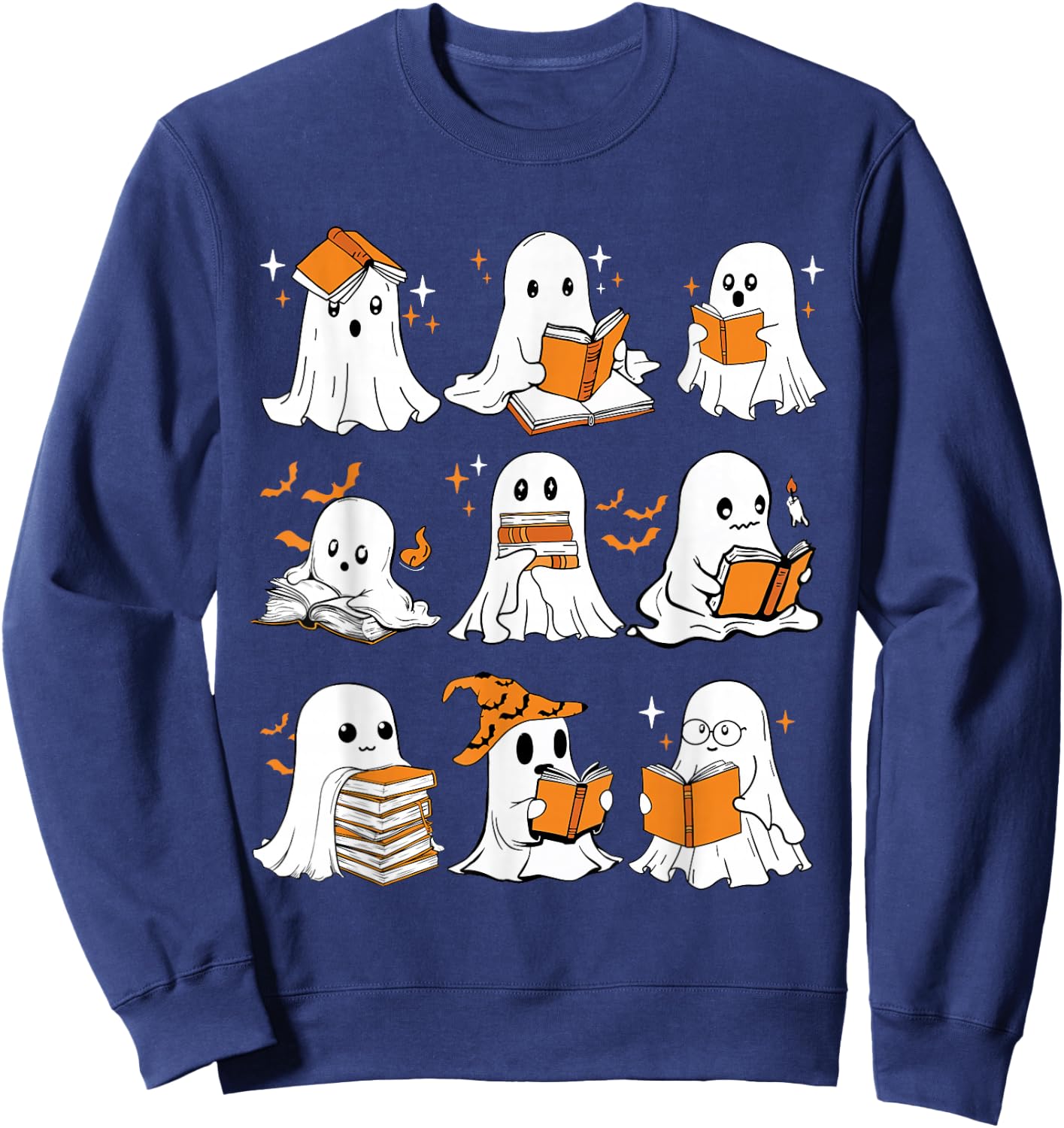 Ghosts Reading Books Lovers Club Booooks Halloween Reading Sweatshirt - Sweatshirt | Navy