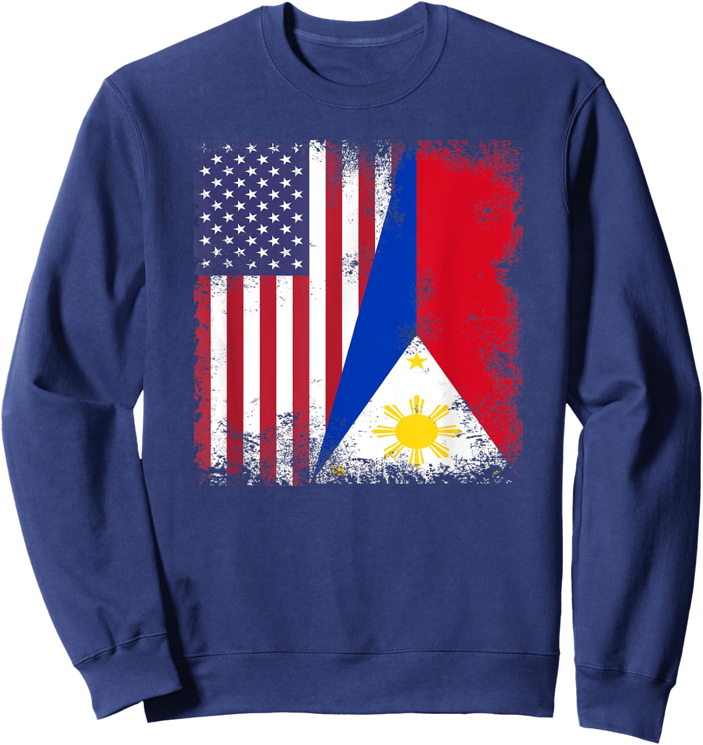 Half Filipino Flag | Vintage Philippines USA Gift Sweatshirt - Sweatshirt | Navy