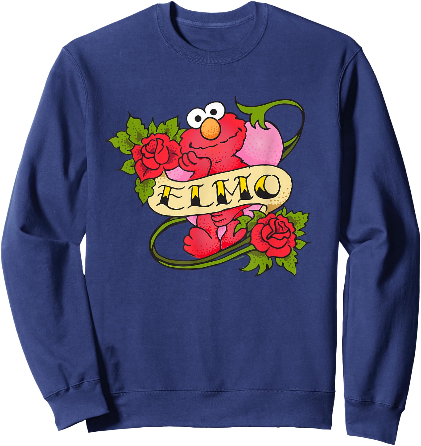 Sesame Street Elmo Hearts and Roses Tattoo Sweatshirt - Sweatshirt | Navy