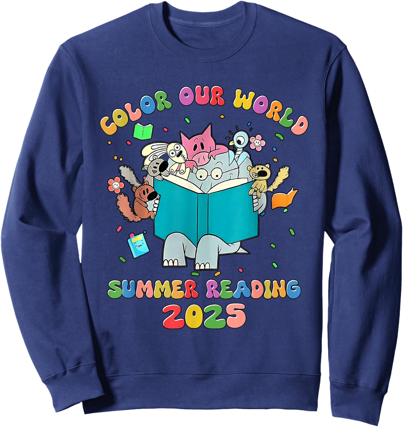 Color Our World Summer Reading 2025 Librarian Book Animals Sweatshirt - Sweatshirt | Navy