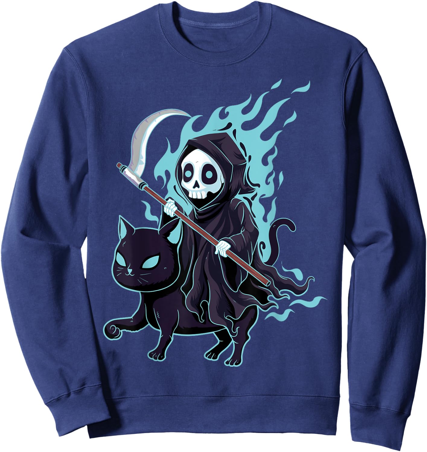 Grim Reaper Black Cat Demonic Evil Devil Occult Satanic Sweatshirt - Sweatshirt | Navy