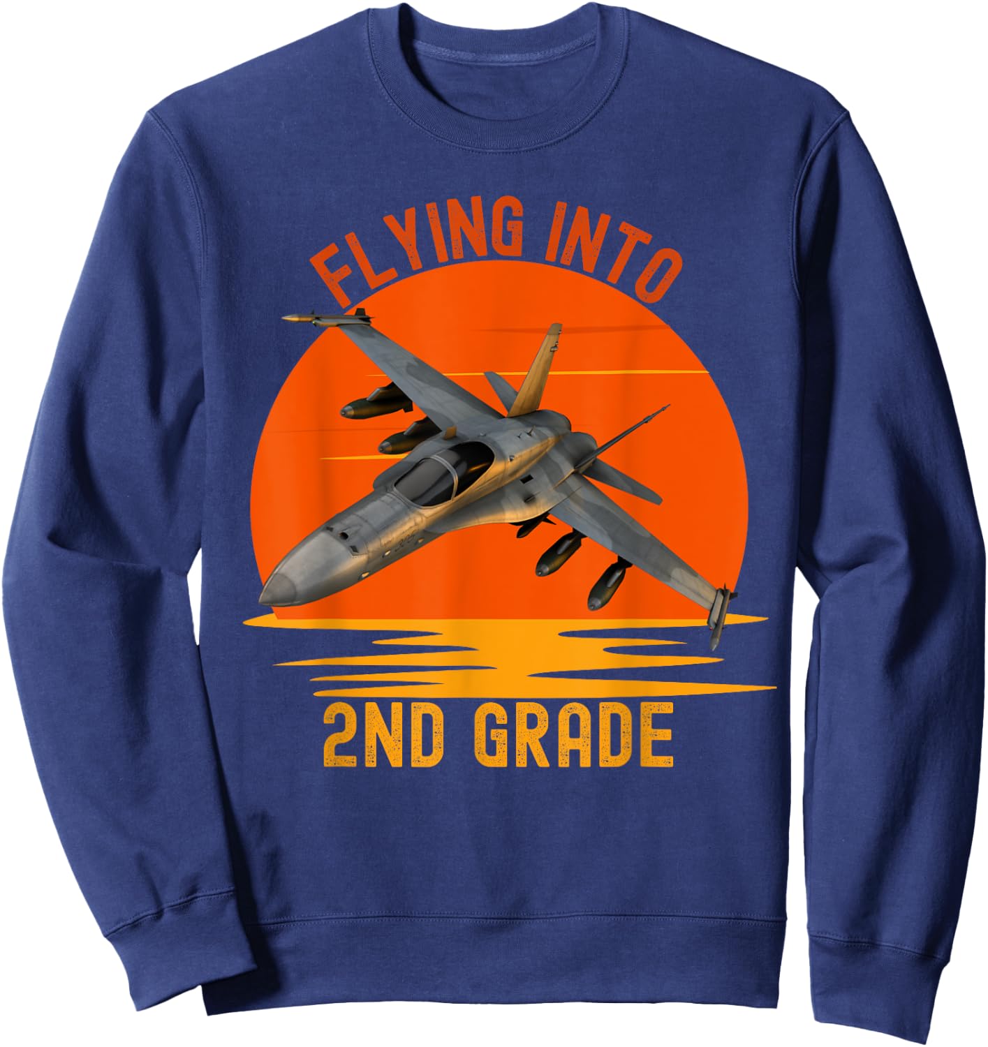 Flying Into 2nd Grade Back To School Jet Fighter Graphic Sweatshirt - Sweatshirt | Navy