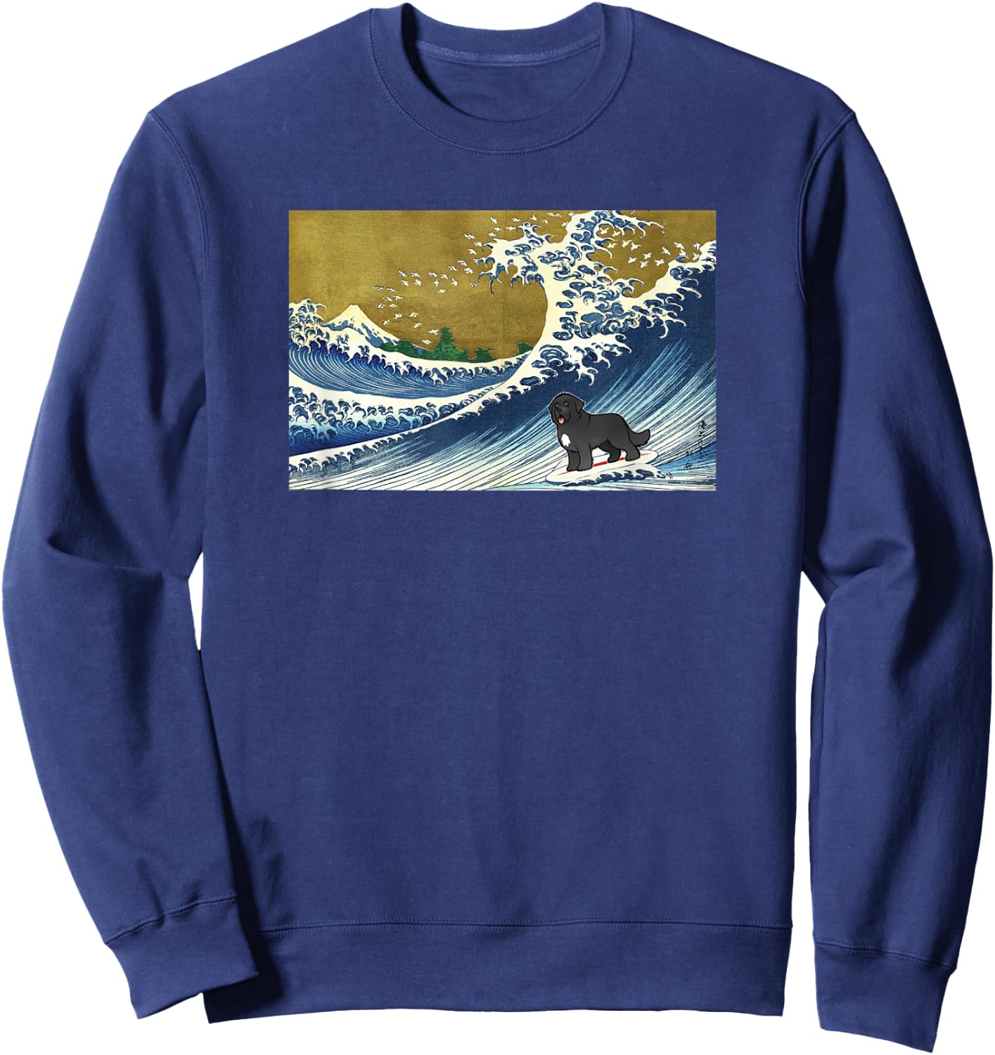 Funny Retro Vintage Surfing A Wave Newfoundland Dog Lover Sweatshirt - Sweatshirt | Navy