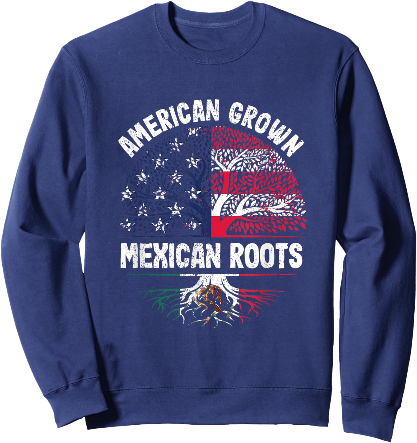 American Grown Mexican Roots USA Mexico Flag Heritage Pride Sweatshirt - Sweatshirt | Navy