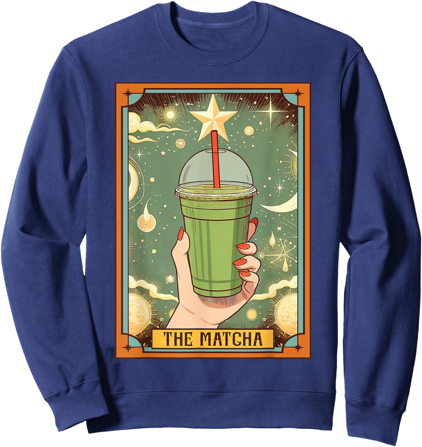 Matcha Lover But First Matcha Time The Matcha Tarot Card Sweatshirt - Sweatshirt | Navy