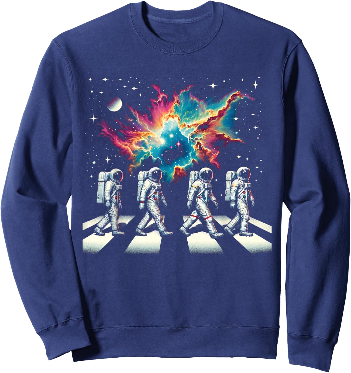 Walking Astronauts In Space Funny Galaxy Crosswalk Colorful Sweatshirt - Sweatshirt | Navy