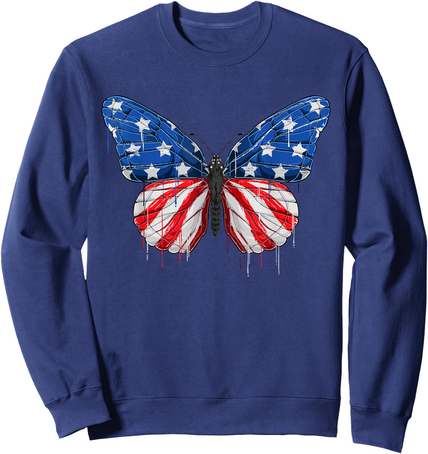 Butterfly USA Flag 4th of July Girl US Sweatshirt - Sweatshirt | Navy