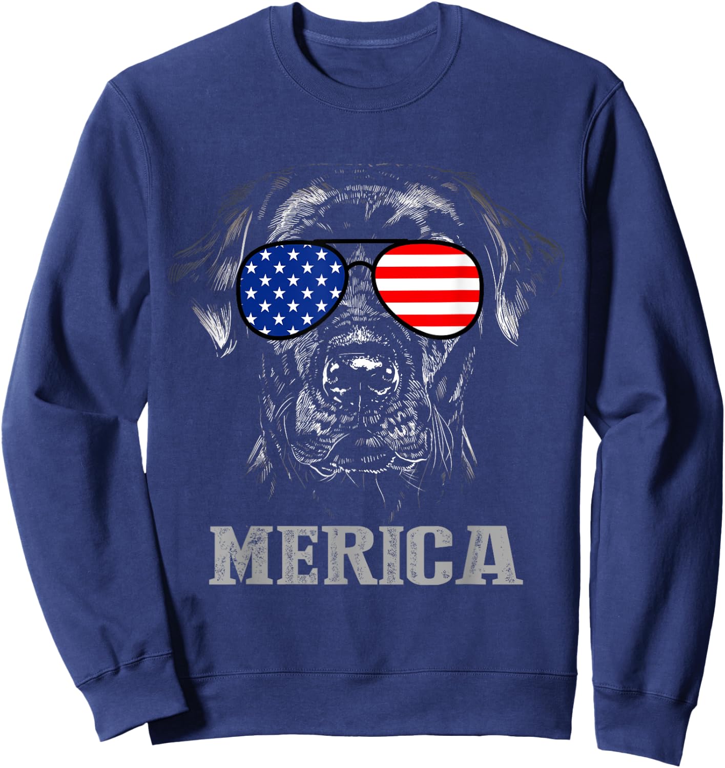 Labrador Retriever Patriotic Dog Merica 4th of July USA Flag Sweatshirt - Sweatshirt | Navy