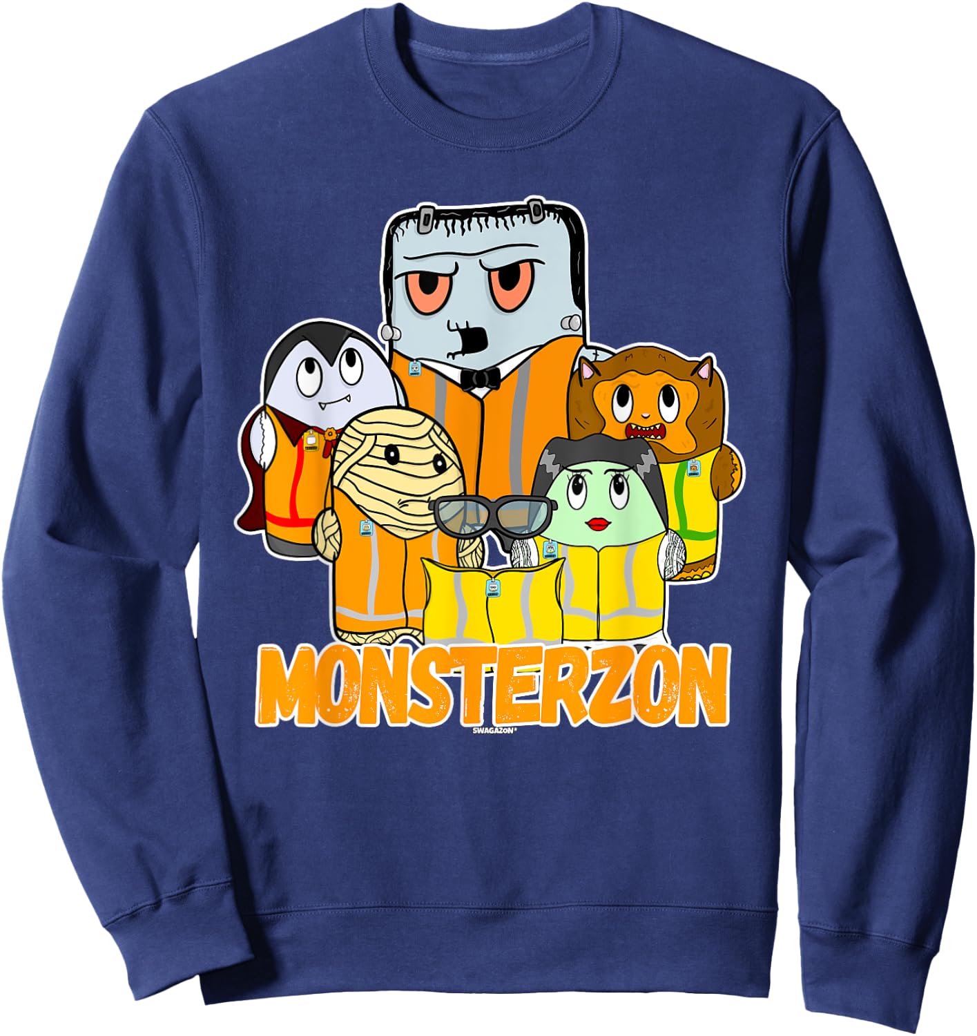 Swagazon Monsters Mummy Frankenstein Dracula Monsterzon Sweatshirt - Sweatshirt | Navy