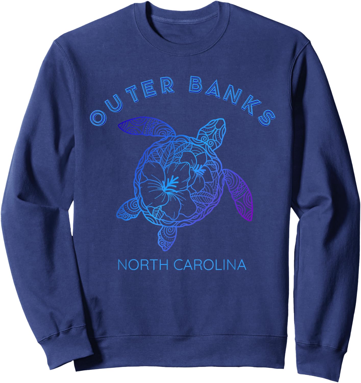 Floral Beach Sea Turtle Art North Carolina OBX Outer Banks Sweatshirt - Sweatshirt | Navy