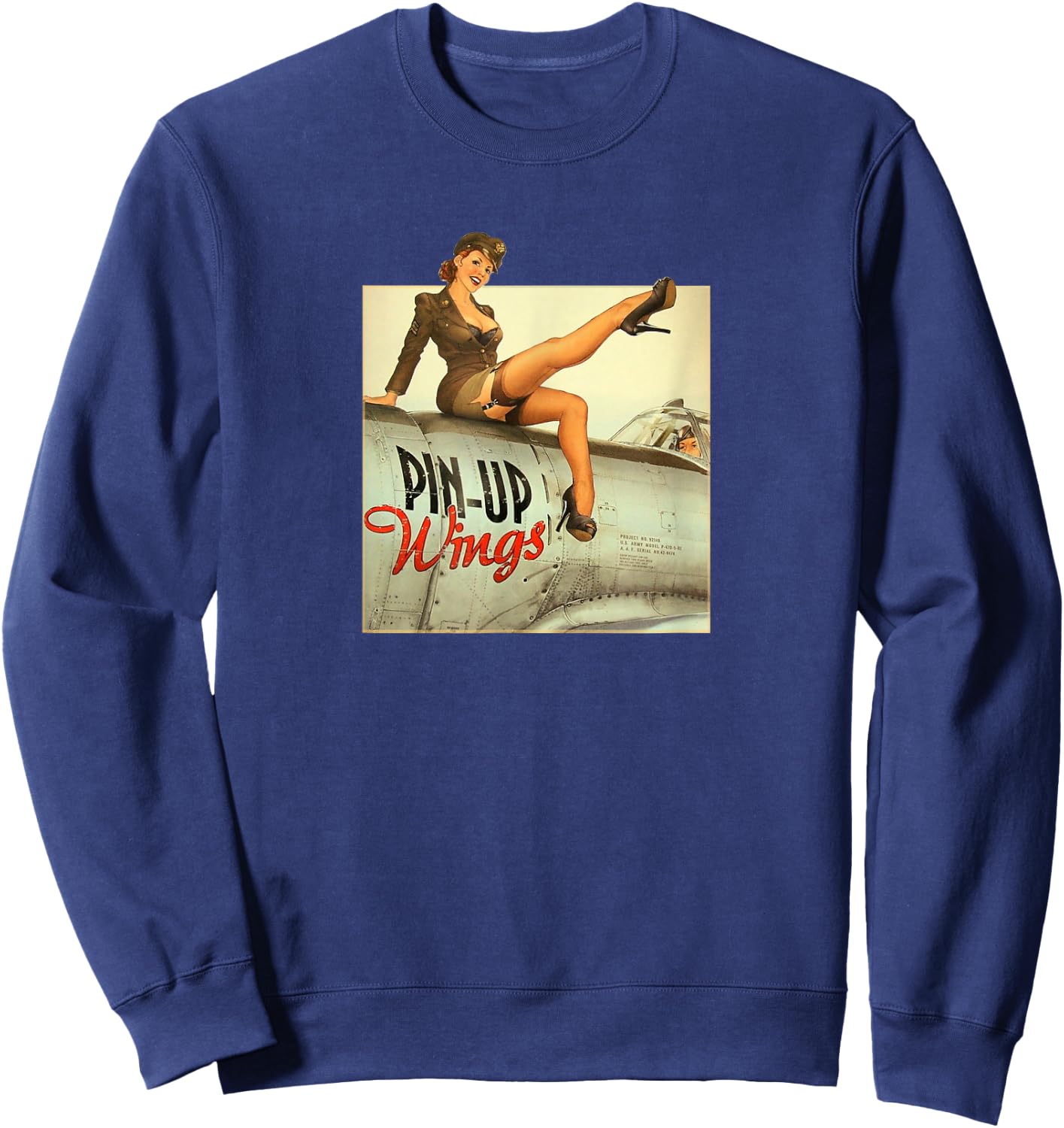 Pinup Girl Wings Vintage Poster WW2 Sweatshirt - Sweatshirt | Navy