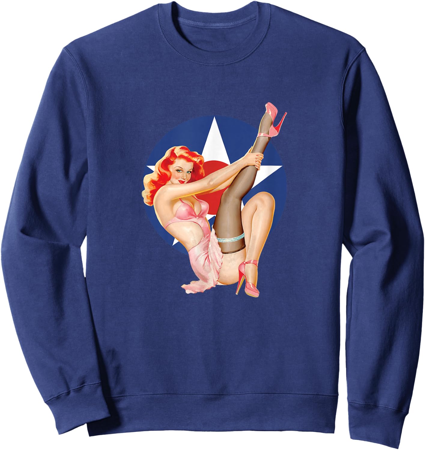 Vintage Patriotic Pinup Girl Sweatshirt - Sweatshirt | Navy