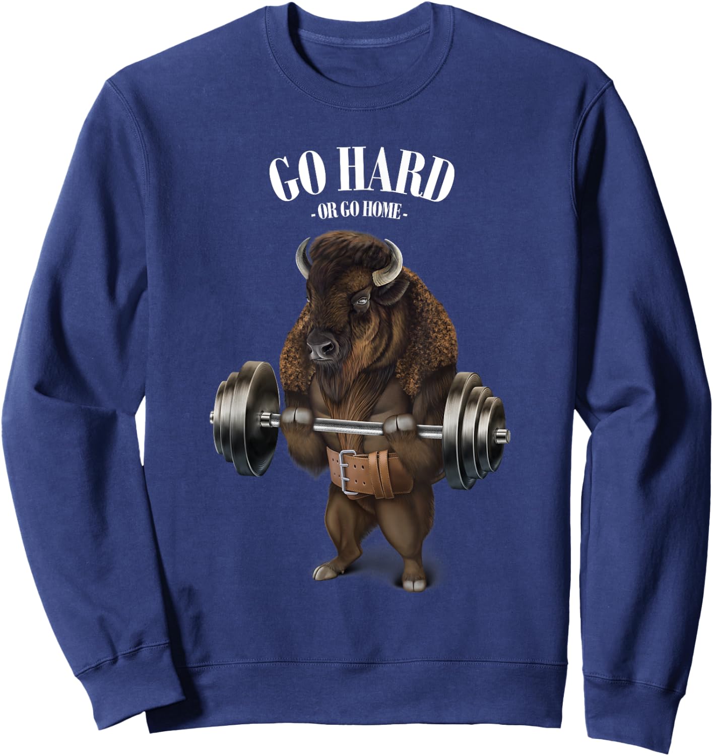 Bison Buffalo Bull Weightlifting in Fitness Gym Sweatshirt - Sweatshirt | Navy