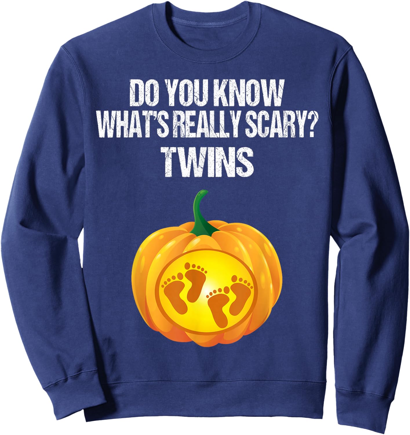 Pumpkin Belly Shirt Pregnancy Announcement Halloween Twins Sweatshirt - Sweatshirt | Navy