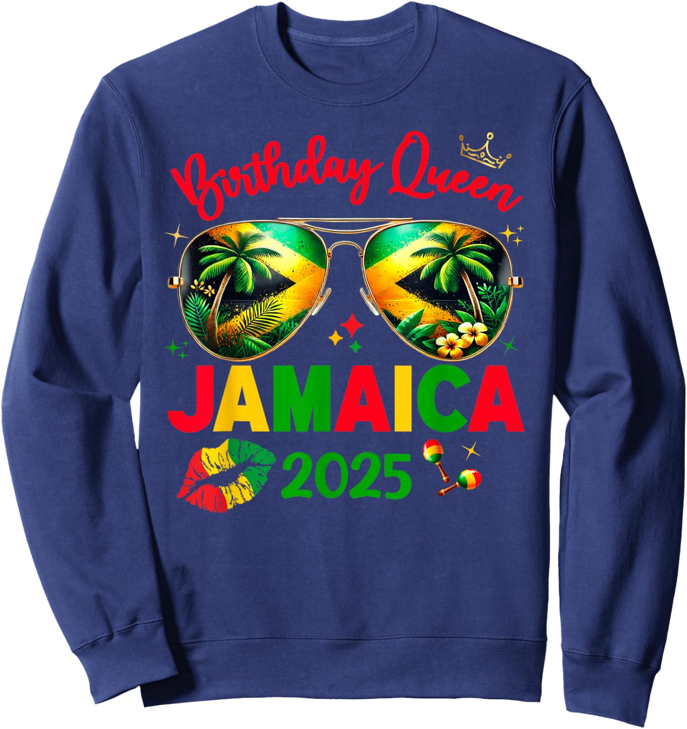 50th Birthday Girl Queen Jamaica Vacation Matching Outfit Sweatshirt - Sweatshirt | Navy