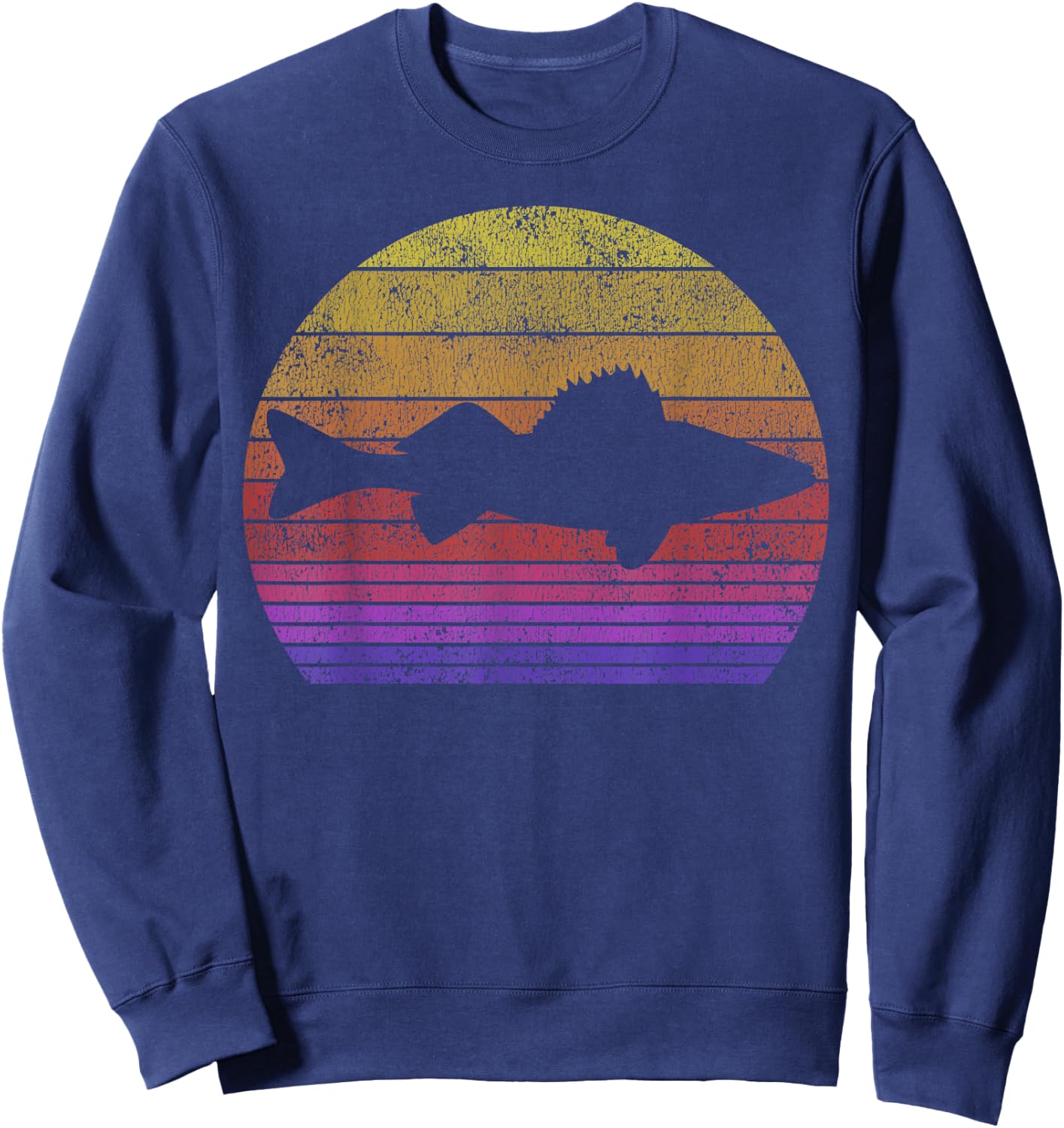 Walleye Fishing Retro Walleye Sauger Fisherman Sweatshirt - Sweatshirt | Navy