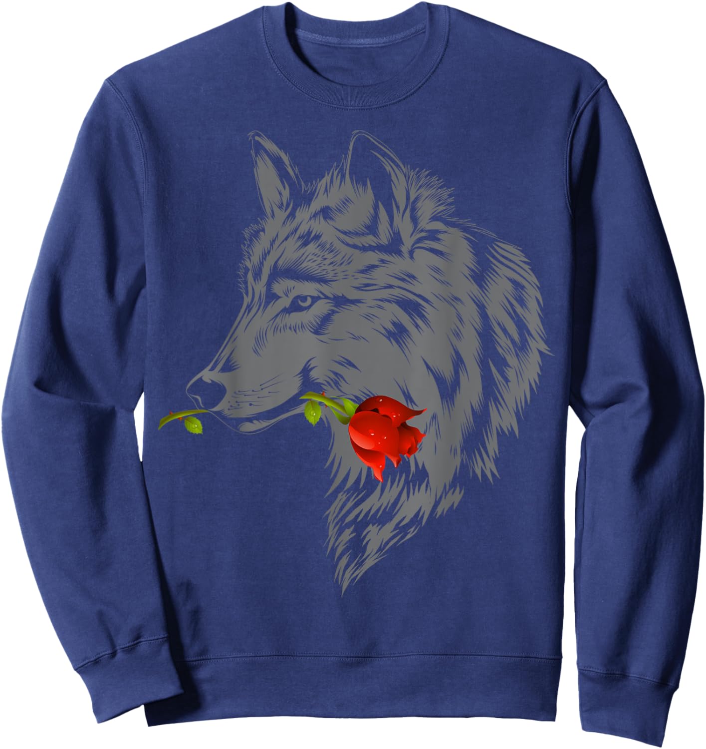 Wolf Rose | Cute Valentine Gray Wolf Gift Sweatshirt - Sweatshirt | Navy