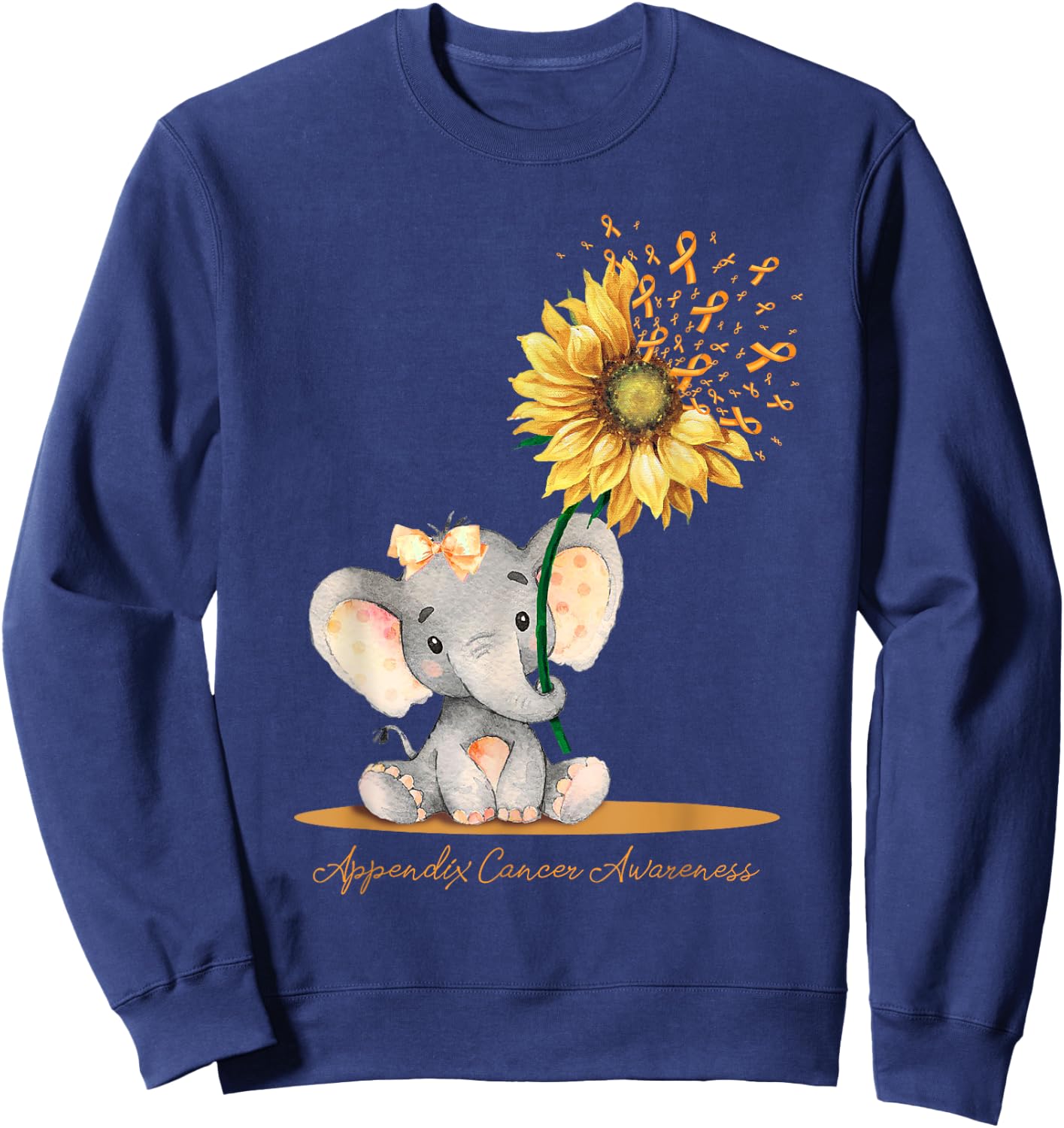 APPENDIX CANCER AWARENESS Cute Elephant Sunflower Orange Sweatshirt - Sweatshirt | Navy